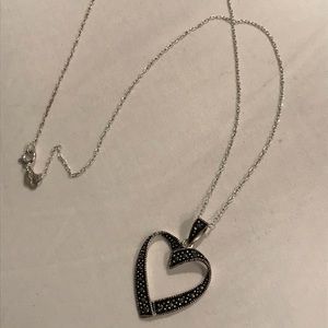 Black marquise and sterling silver 18” heart necklace